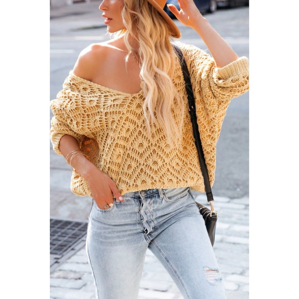 POL Golden Yellow Chenille Honeycomb Sweater Relaxed Fit